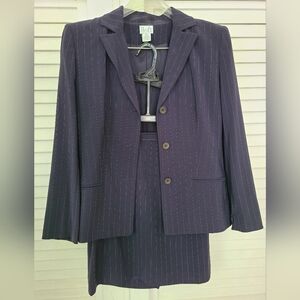 Ann Taylor Navy Pinstripe Blazer and Skirt Suit